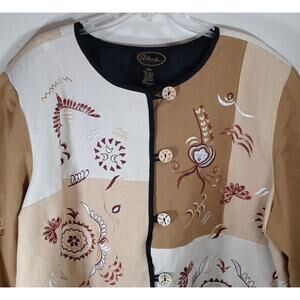 VTG Alex Kim Blazer Jacket P X-L Beige Abstract 2-Sided Button Front Cottagecore